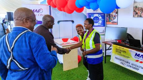 Transport Minister Katumba Wamala visits MAF stall