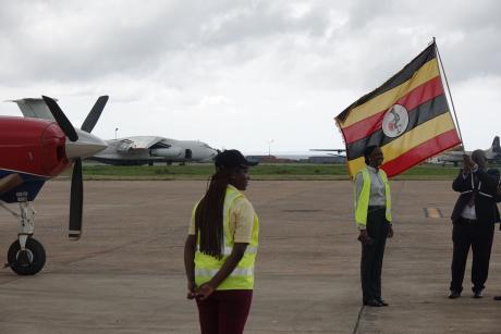 UCAA Director General Fred Bamwesigye flags off a MAF plane