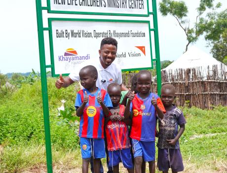 Herbert with refugee children