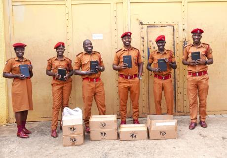 Moroto Prison officers received the Bibles on behalf of the inmates 